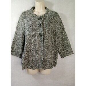 Croft & Barrow large Green White button up sweater 3/4  Mock Neck